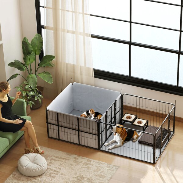 PawHut 7 Panel Dog Whelping Box, Heavy Duty Dog Playpen with Washable Pee Pads, Windproof Fabric, for Small and Medium Dogs