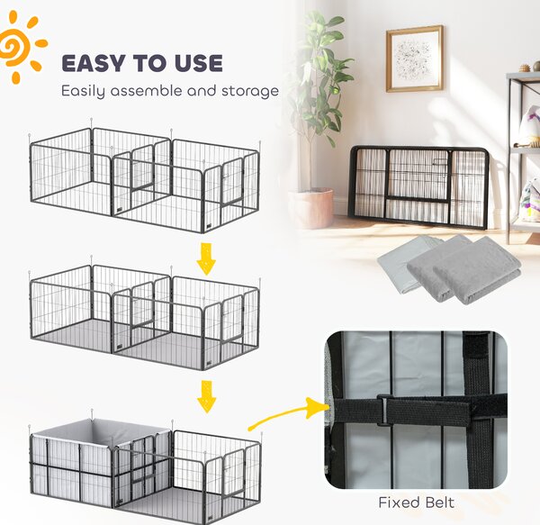 PawHut 7 Panel Dog Whelping Box, Heavy Duty Dog Playpen with Washable Pee Pads, Windproof Fabric, for Small and Medium Dogs