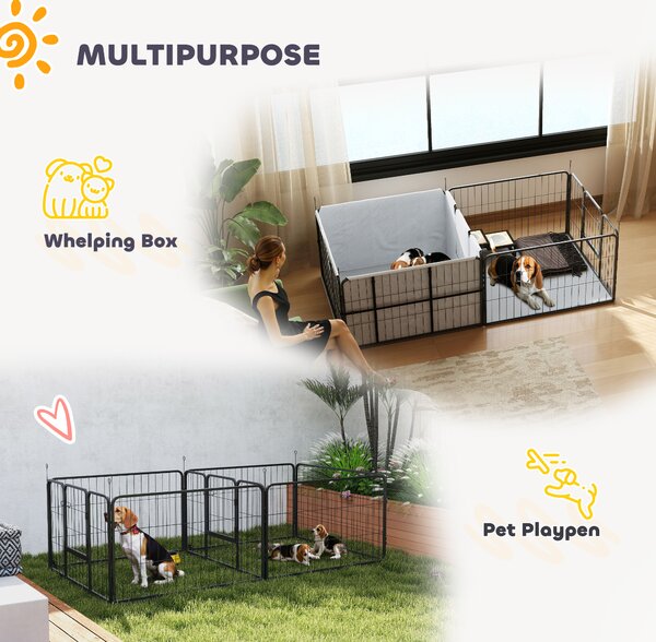 PawHut 7 Panel Dog Whelping Box, Heavy Duty Dog Playpen with Washable Pee Pads, Windproof Fabric, for Small and Medium Dogs
