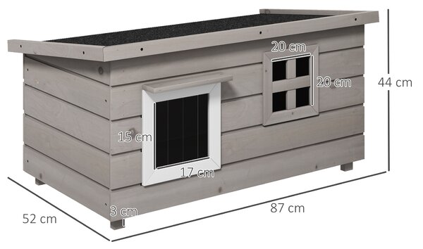 PawHut Wooden Cat House Outdoor, Elevated Cat Shelter Kennel, Pet Play House with Openable Top, Asphalt Roof, Window, Grey Aosom UK