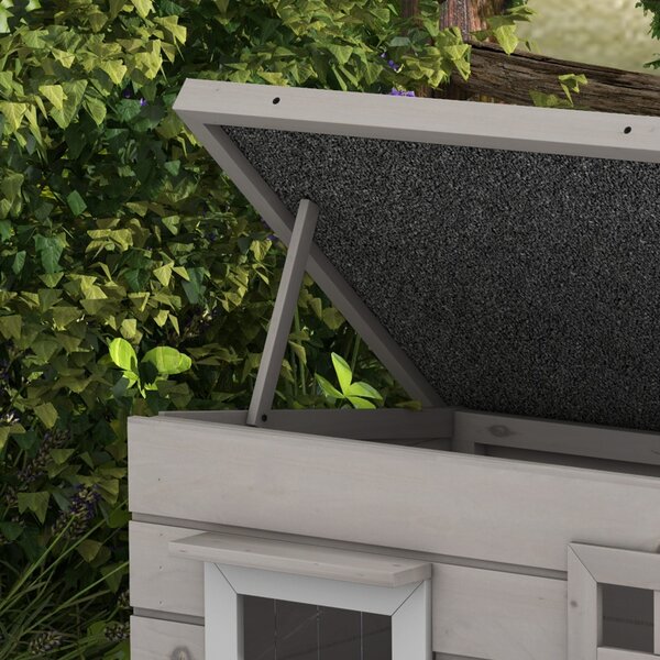 PawHut Wooden Cat House Outdoor, Elevated Cat Shelter Kennel, Pet Play House with Openable Top, Asphalt Roof, Window, Grey Aosom UK