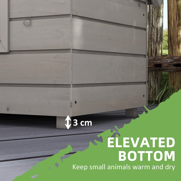 PawHut Wooden Cat House Outdoor, Elevated Cat Shelter Kennel, Pet Play House with Openable Top, Asphalt Roof, Window, Grey Aosom UK