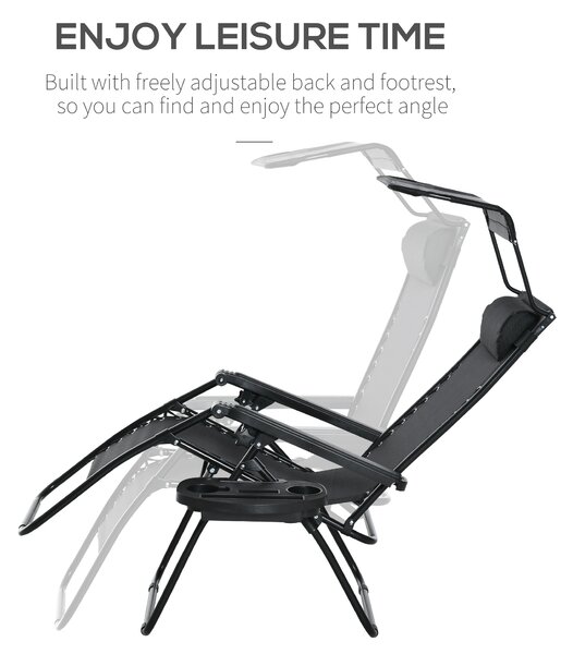Outsunny 2 Piece Foldable Reclining Garden Chair with Headrest, Zero Gravity Deck Sun Lounger Seat Chair w/ Footrest, Armrest, Cup Holder Aosom UK