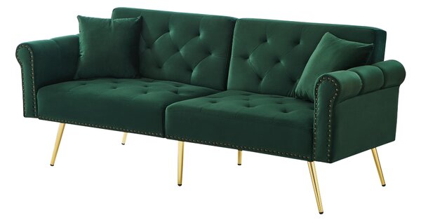2-Seater Modern Sofa Bed with Velvet Upholstery and Adjustable Backrests, Daybed Perfect for Living Room, 177L x 74W x 71H cm, Green Aosom UK