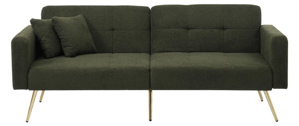 Convertible Sofa Bed with Adjustable Backrest, Gold Legs, Side Pockets, Sherpa Fabric Loveseat for Living Room, 176L x 64W x 75H cm, Green Aosom.UK