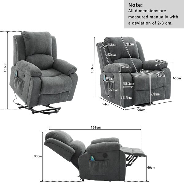 Power Massage Lift Recliner Chair with Heat and Vibration for Elderly, Heavy Duty Reclining Mechanism with Pockets and Cup Holders, Grey Aosom.UK