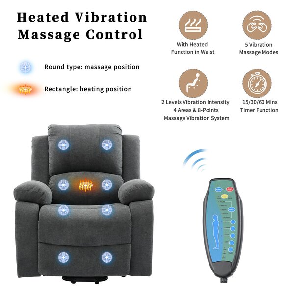 Power Massage Lift Recliner Chair with Heat and Vibration for Elderly, Heavy Duty Reclining Mechanism with Pockets and Cup Holders, Grey Aosom.UK