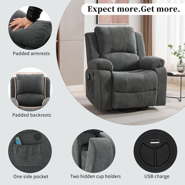 Power Massage Lift Recliner Chair with Heat and Vibration for Elderly, Heavy Duty Reclining Mechanism with Pockets and Cup Holders, Grey Aosom.UK