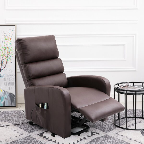 Power Lift Recliner Massage Chair with Heat and Vibration, Heavy Duty Safety Motion, Side Pockets, Remote Control, 73x91x109 cm, Brown Aosom UK