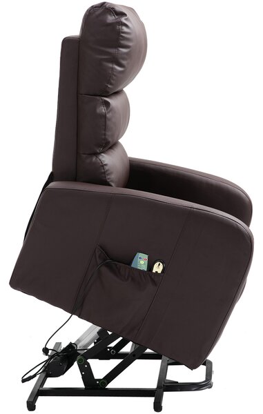 Power Lift Recliner Massage Chair with Heat and Vibration, Heavy Duty Safety Motion, Side Pockets, Remote Control, 73x91x109 cm, Brown Aosom UK