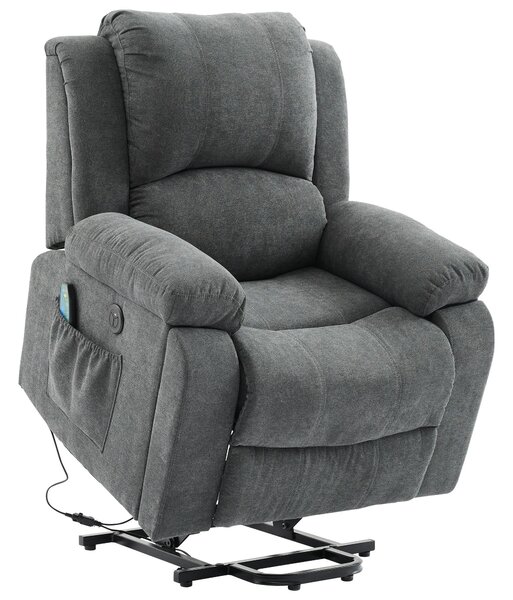 Power Massage Lift Recliner Chair with Heat and Vibration for Elderly, Heavy Duty Reclining Mechanism with Pockets and Cup Holders, Grey Aosom.UK