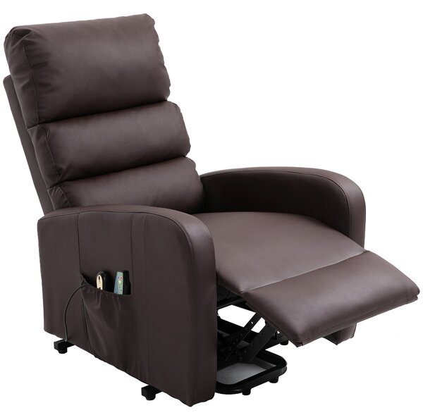 Power Lift Recliner Massage Chair with Heat and Vibration, Heavy Duty Safety Motion, Side Pockets, Remote Control, 73x91x109 cm, Brown Aosom UK