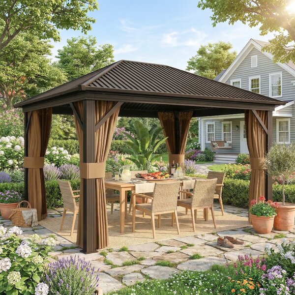 Outsunny 3.6 x 3(m) Aluminium Frame Hardtop Gazebo, with Accessories