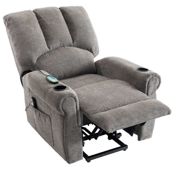 Electric Power Lift Recliner Chair with Single Motor, Heated Massage, Stand Assist, Storage Pockets, Cup Holders, 91x90x108 cm, Grey Aosom UK