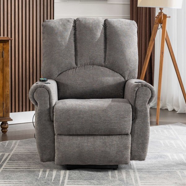 Electric Power Lift Recliner Chair with Single Motor, Heated Massage, Stand Assist, Storage Pockets, Cup Holders, 91x90x108 cm, Grey Aosom UK