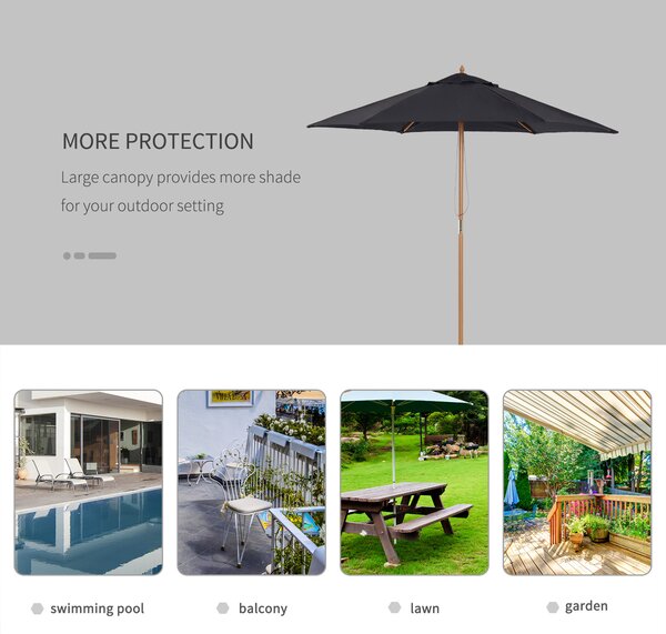 Outsunny Wooden Patio Parasol: 2.5m Outdoor Sun Umbrella, Weather-Resistant, Black Aosom UK