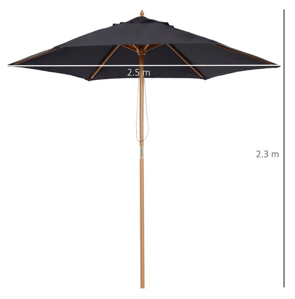 Outsunny Wooden Patio Parasol: 2.5m Outdoor Sun Umbrella, Weather-Resistant, Black Aosom UK