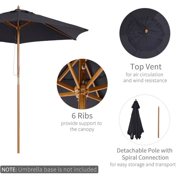 Outsunny Wooden Patio Parasol: 2.5m Outdoor Sun Umbrella, Weather-Resistant, Black Aosom UK