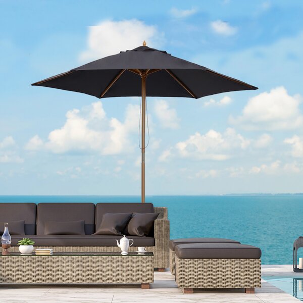 Outsunny Wooden Patio Parasol: 2.5m Outdoor Sun Umbrella, Weather-Resistant, Black Aosom UK