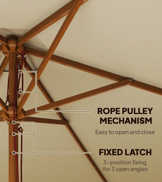 Outsunny 2.5m Wood Wooden Garden Parasol Sun Shade Patio Outdoor Umbrella Canopy New(Beige) Aosom UK