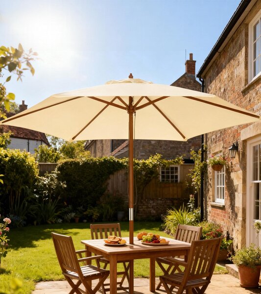 Outsunny 2.5m Wood Wooden Garden Parasol Sun Shade Patio Outdoor Umbrella Canopy New(Beige) Aosom UK