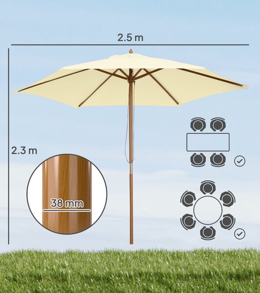 Outsunny 2.5m Wood Wooden Garden Parasol Sun Shade Patio Outdoor Umbrella Canopy New(Beige) Aosom UK