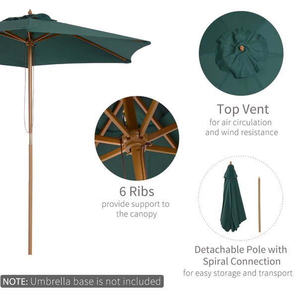 Outsunny Wooden Parasol: 2.5m UV-Protective Garden Umbrella with Pulley System, Dark Green Aosom UK