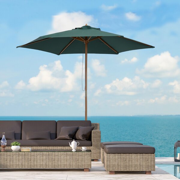 Outsunny Wooden Parasol: 2.5m UV-Protective Garden Umbrella with Pulley System, Dark Green Aosom UK