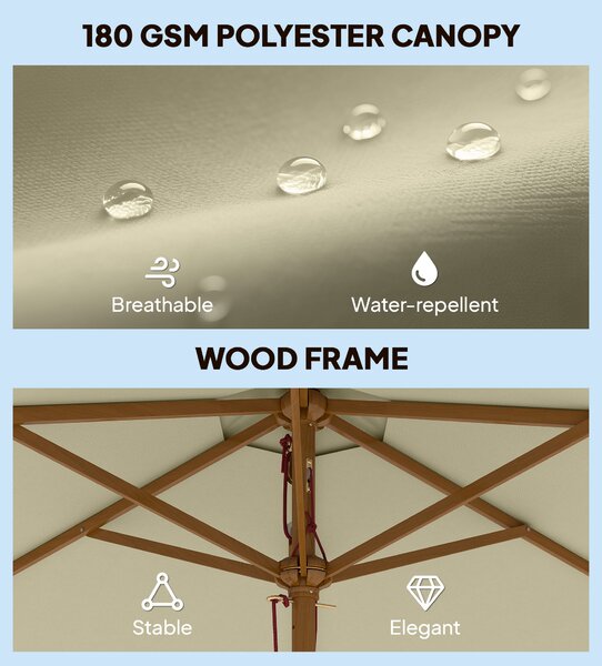 Outsunny 2.5m Wood Wooden Garden Parasol Sun Shade Patio Outdoor Umbrella Canopy New(Beige) Aosom UK