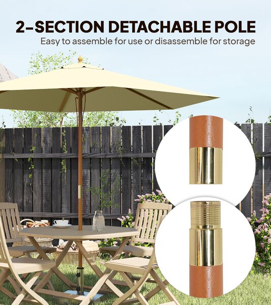 Outsunny 2.5m Wood Wooden Garden Parasol Sun Shade Patio Outdoor Umbrella Canopy New(Beige) Aosom UK