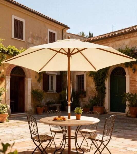Outsunny 2.5m Wood Wooden Garden Parasol Sun Shade Patio Outdoor Umbrella Canopy New(Beige) Aosom UK