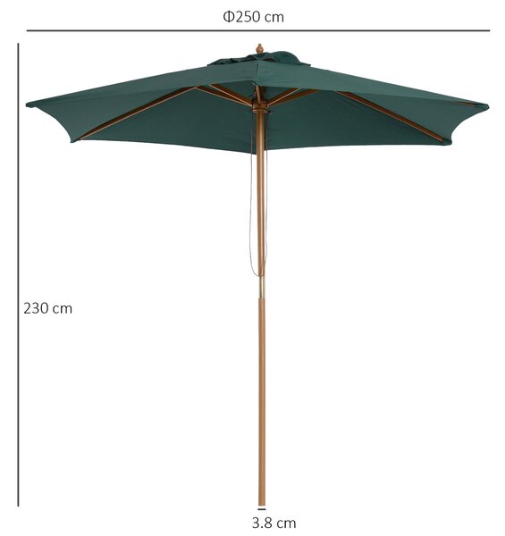 Outsunny Wooden Parasol: 2.5m UV-Protective Garden Umbrella with Pulley System, Dark Green Aosom UK