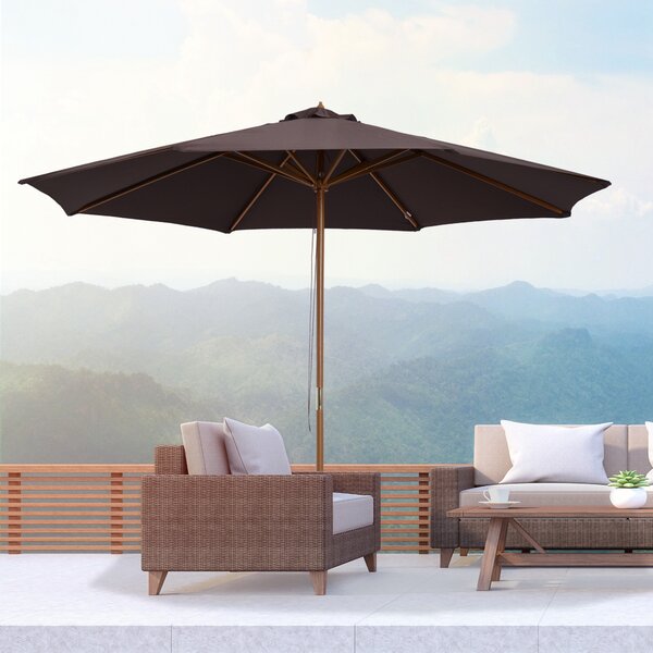 Outsunny Bamboo Wooden Patio Umbrella, 3m Garden Parasol with 8 Ribs, Outdoor Sunshade Canopy, Coffee Aosom UK