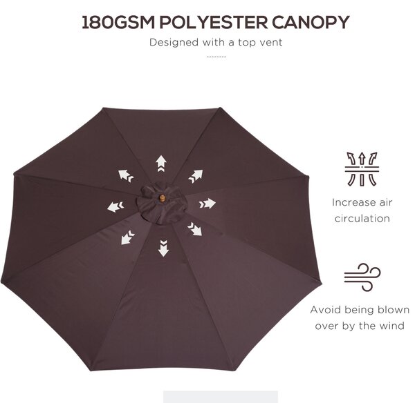 Outsunny Bamboo Wooden Patio Umbrella, 3m Garden Parasol with 8 Ribs, Outdoor Sunshade Canopy, Coffee Aosom UK