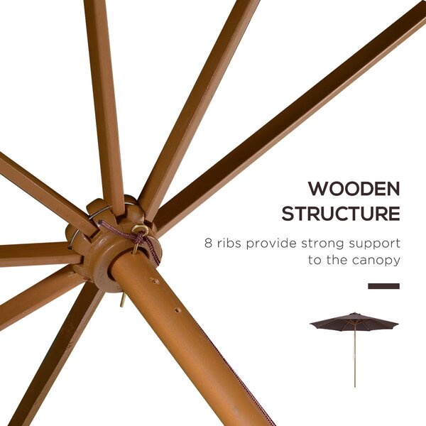 Outsunny Bamboo Wooden Patio Umbrella, 3m Garden Parasol with 8 Ribs, Outdoor Sunshade Canopy, Coffee Aosom UK