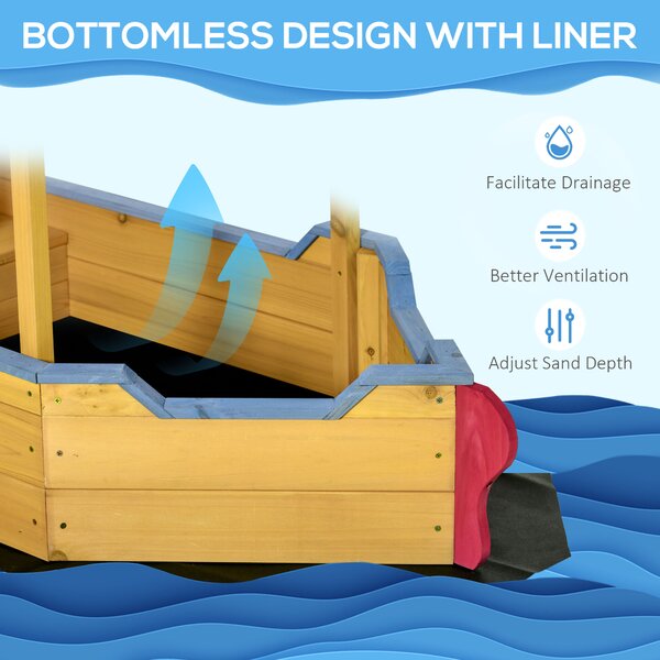 Outsunny Kids Wooden Sandbox Play Station, Covered Children Sand boat Outdoor, for Backyard, w/ Canopy Shade, Aged 3-8 Years Old, Orange Aosom UK