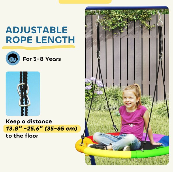 AIYAPLAY 6 in 1 Metal Kids Swing Set with 3 Swings, Climbing Ladder & Net, Basketball Hoop, for Ages 3-8