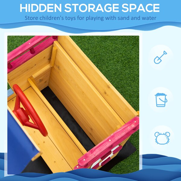 Outsunny Kids Wooden Sandbox Play Station, Covered Children Sand boat Outdoor, for Backyard, w/ Canopy Shade, Aged 3-8 Years Old, Orange Aosom UK