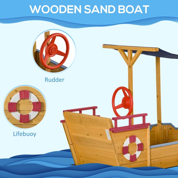 Outsunny Kids Wooden Sandbox Play Station, Covered Children Sand boat Outdoor, for Backyard, w/ Canopy Shade, Aged 3-8 Years Old, Orange Aosom UK