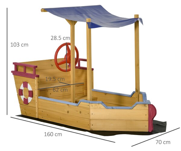 Outsunny Kids Wooden Sandbox Play Station, Covered Children Sand boat Outdoor, for Backyard, w/ Canopy Shade, Aged 3-8 Years Old, Orange Aosom UK