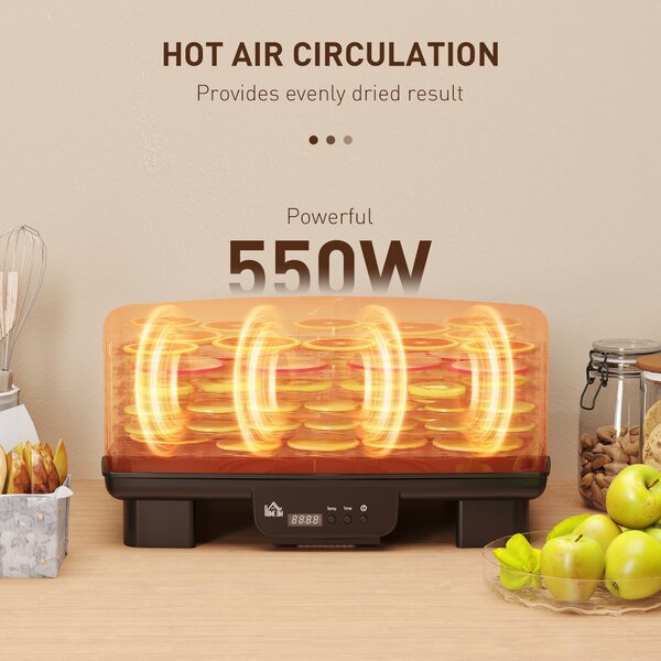 HOMCOM 6 Tray Food Dehydrator, 550W Food Dryer Machine with Adjustable Temperature, 48H Timer, for Drying Fruit, Vegetable and Pet Treat, Black