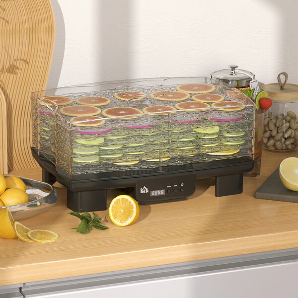HOMCOM 6 Tray Food Dehydrator, 550W Food Dryer Machine with Adjustable Temperature, 48H Timer, for Drying Fruit, Vegetable and Pet Treat, Black