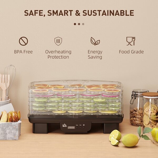 HOMCOM 6 Tray Food Dehydrator, 550W Food Dryer Machine with Adjustable Temperature, 48H Timer, for Drying Fruit, Vegetable and Pet Treat, Black