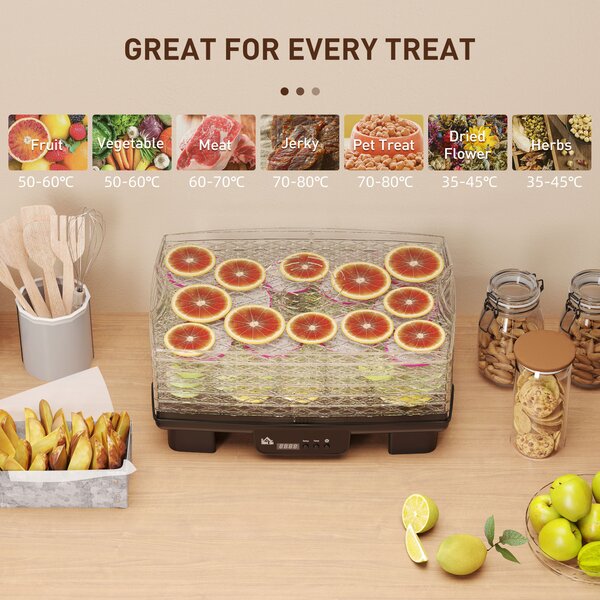 HOMCOM 6 Tray Food Dehydrator, 550W Food Dryer Machine with Adjustable Temperature, 48H Timer, for Drying Fruit, Vegetable and Pet Treat, Black