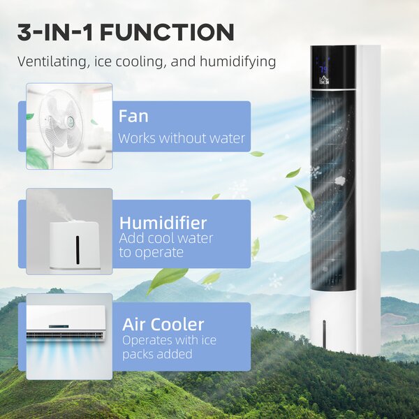 HOMCOM 41" Bladeless Air Cooler, Evaporative Ice Cooling Tower Fan Water Conditioner Humidifier Unit w/ 3 Modes, Remote Controller, Timer