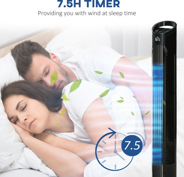 HOMCOM Freestanding Tower Fan, 3 Speed 3 Mode, 7.5h Timer, 70 Degree Oscillation, LED Panel, 5M Remote Controller, Black Aosom UK