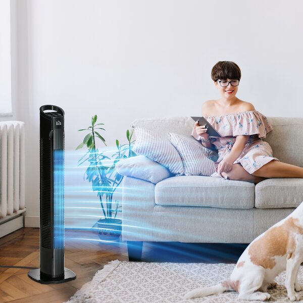 HOMCOM Freestanding Tower Fan, 3 Speed 3 Mode, 7.5h Timer, 70 Degree Oscillation, LED Panel, 5M Remote Controller, Black Aosom UK