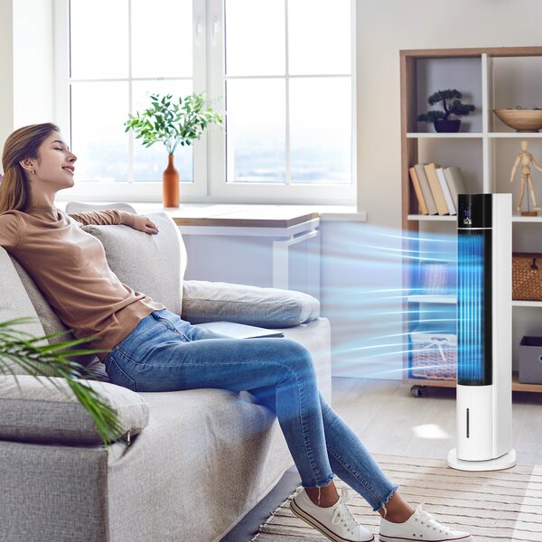 HOMCOM 41" Bladeless Air Cooler, Evaporative Ice Cooling Tower Fan Water Conditioner Humidifier Unit w/ 3 Modes, Remote Controller, Timer