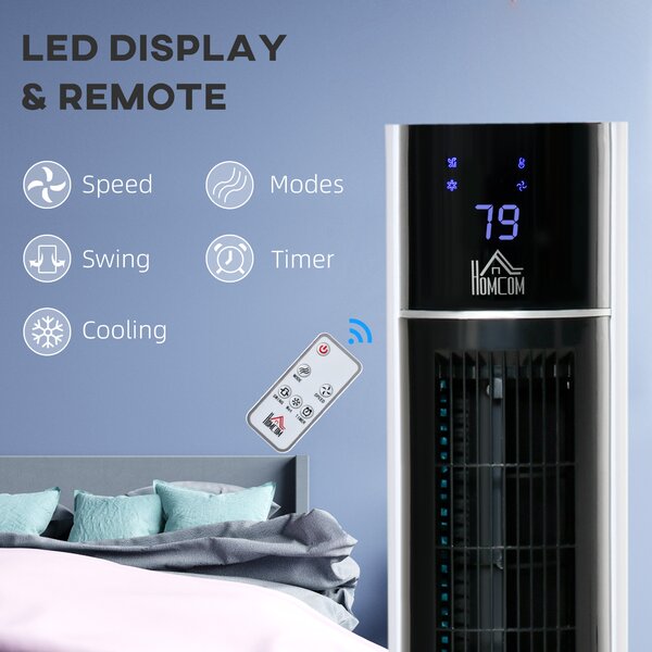 HOMCOM 41" Bladeless Air Cooler, Evaporative Ice Cooling Tower Fan Water Conditioner Humidifier Unit w/ 3 Modes, Remote Controller, Timer