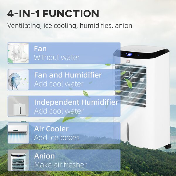 HOMCOM Portable Air Cooler, Evaporative Anion Ice Cooling Fan Water Conditioner Humidifier Unit w/3 Speed, Remote Controller, Timer Aosom UK